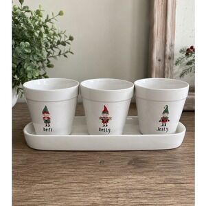 Rae Dunn Christmas Elves Planter Set Tray Hope Holly Jolly White Ceramic 4pc